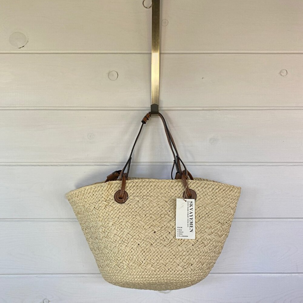 Saks Fifth Avenue Natural Straw Tote with Brown Leather Straps - Picture 8 of 11